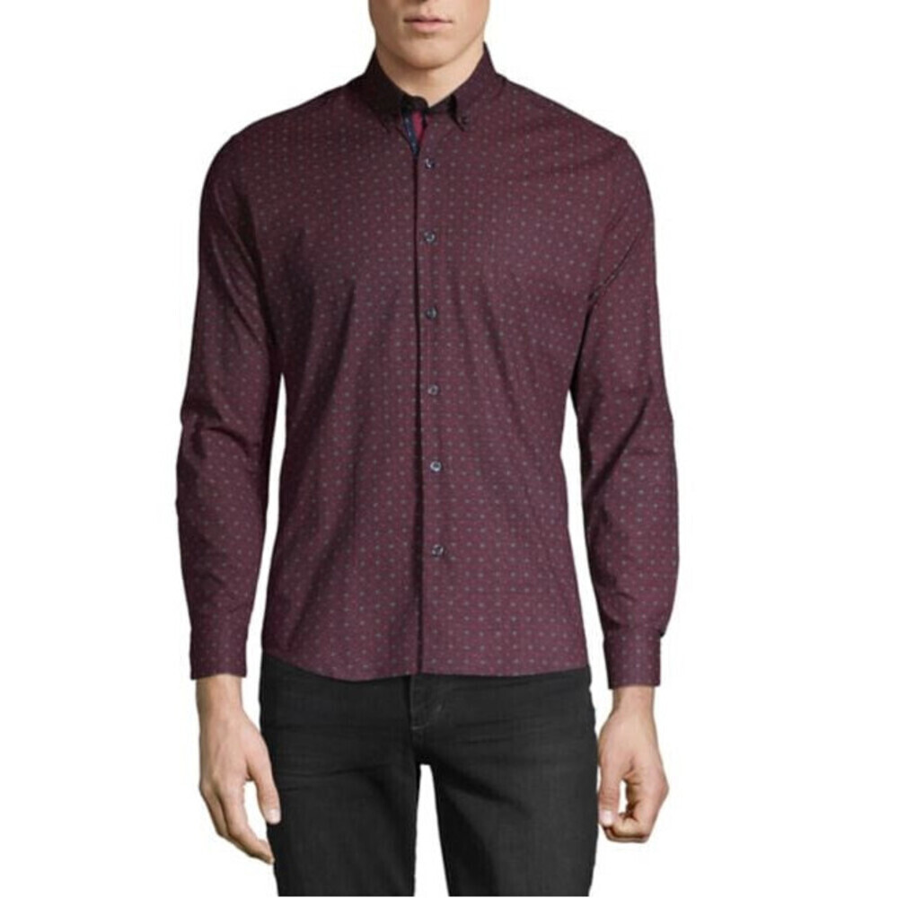 Haight & Ashbury Long Burgundy Sleeve Printed Shirt In Burgundy Print Size L